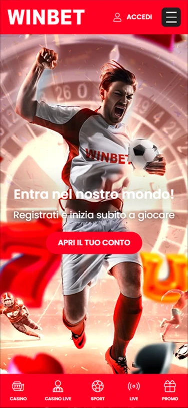 Page d’accueil de l’application Winbet Casino app avec options de connexion et d’inscription.