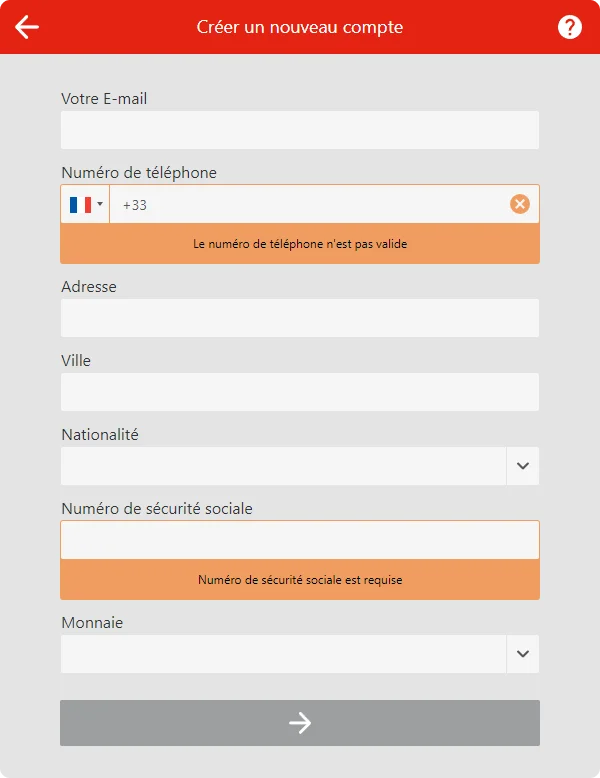 Winbet Casino — formulaire d’inscription, étape 2.